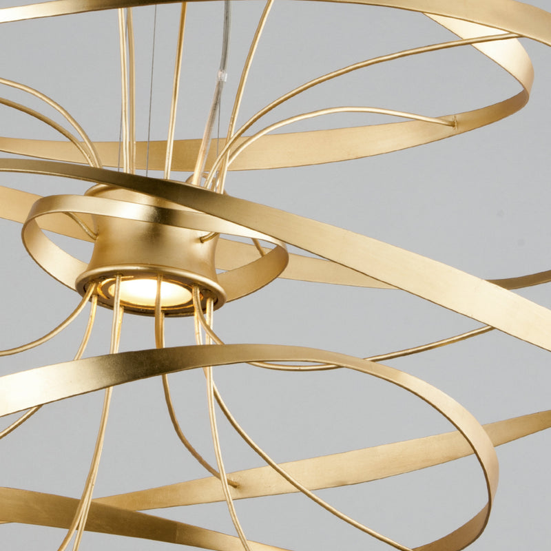 Calligraphy 2 Light Chandelier in Gold Leaf W Polished Stainless