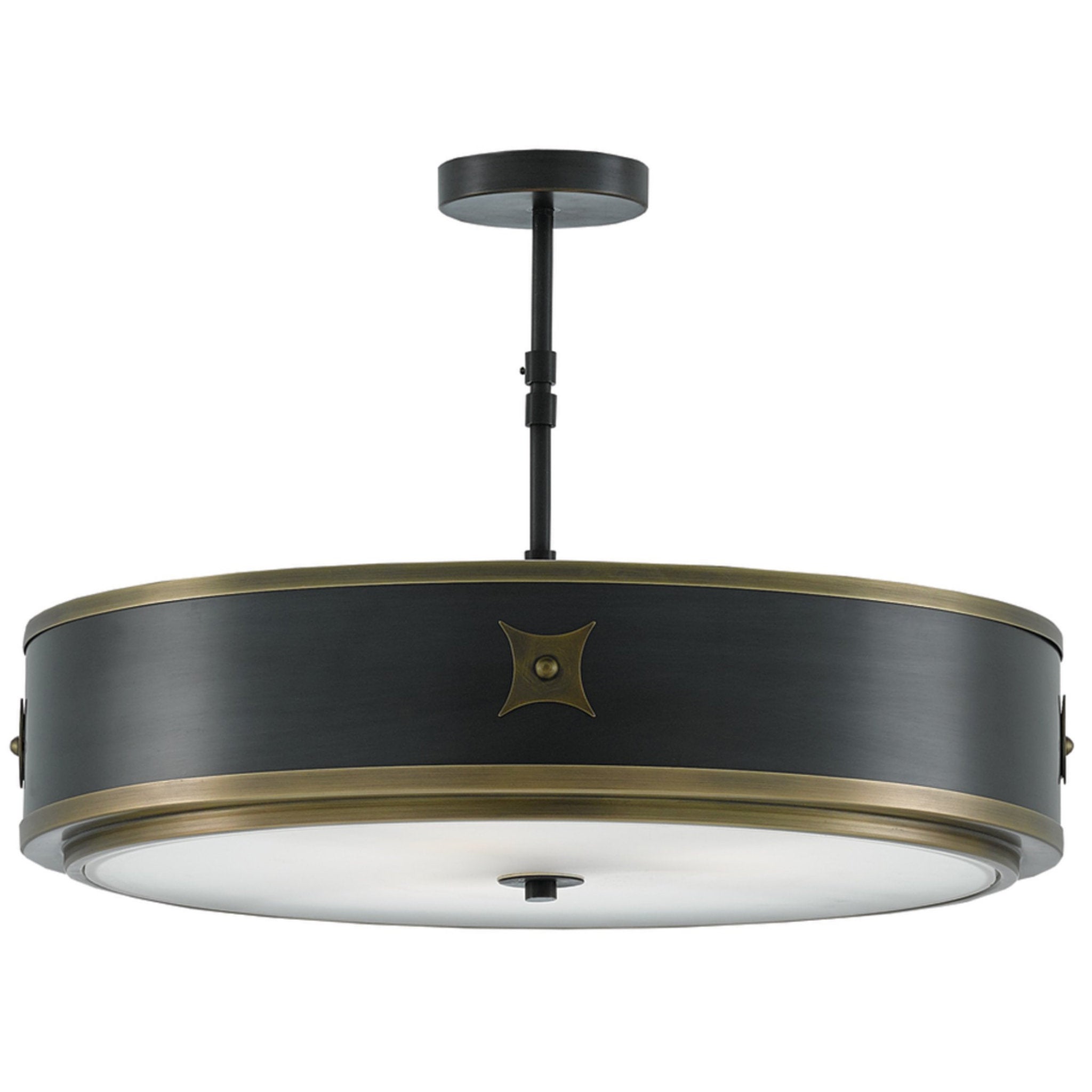 Huntsman Black Semi-Flush Mount - Satin Black/Antique Brass/White