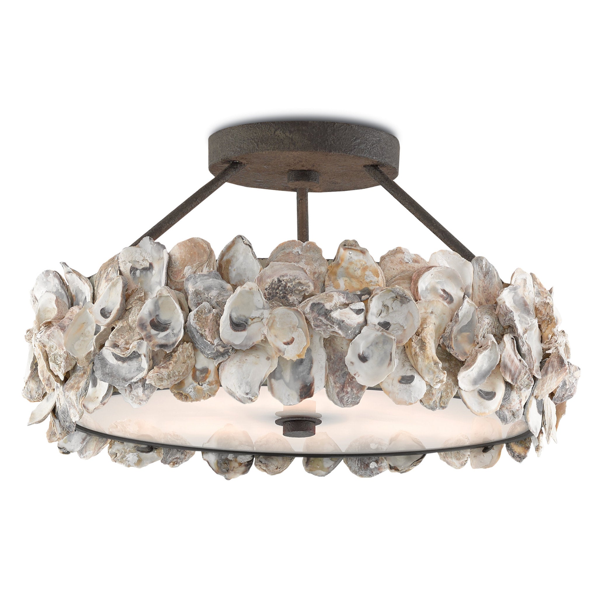 Oyster Shell Semi-Flush Mount - Textured Bronze/Natural