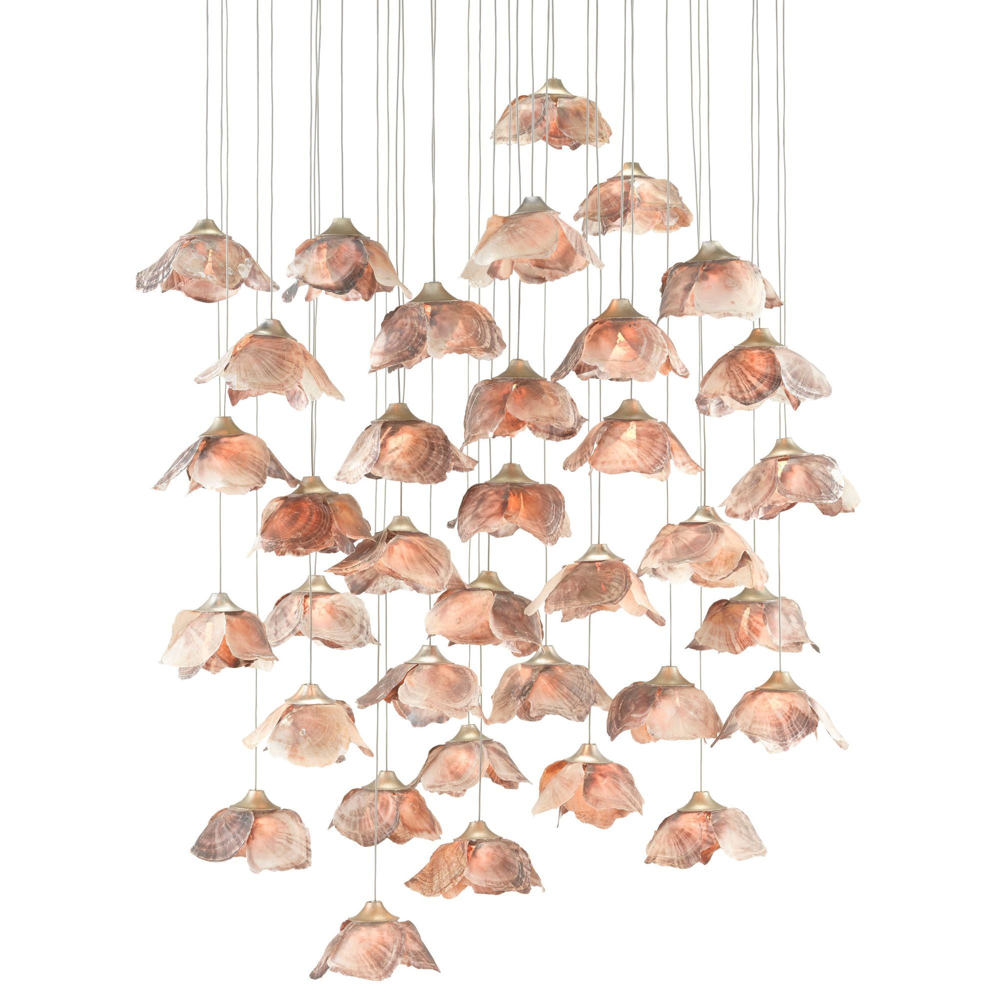 Catrice 36-Light Round Multi-Drop Pendant - Painted Silver/Contemporary Silver Leaf/Natural Shell