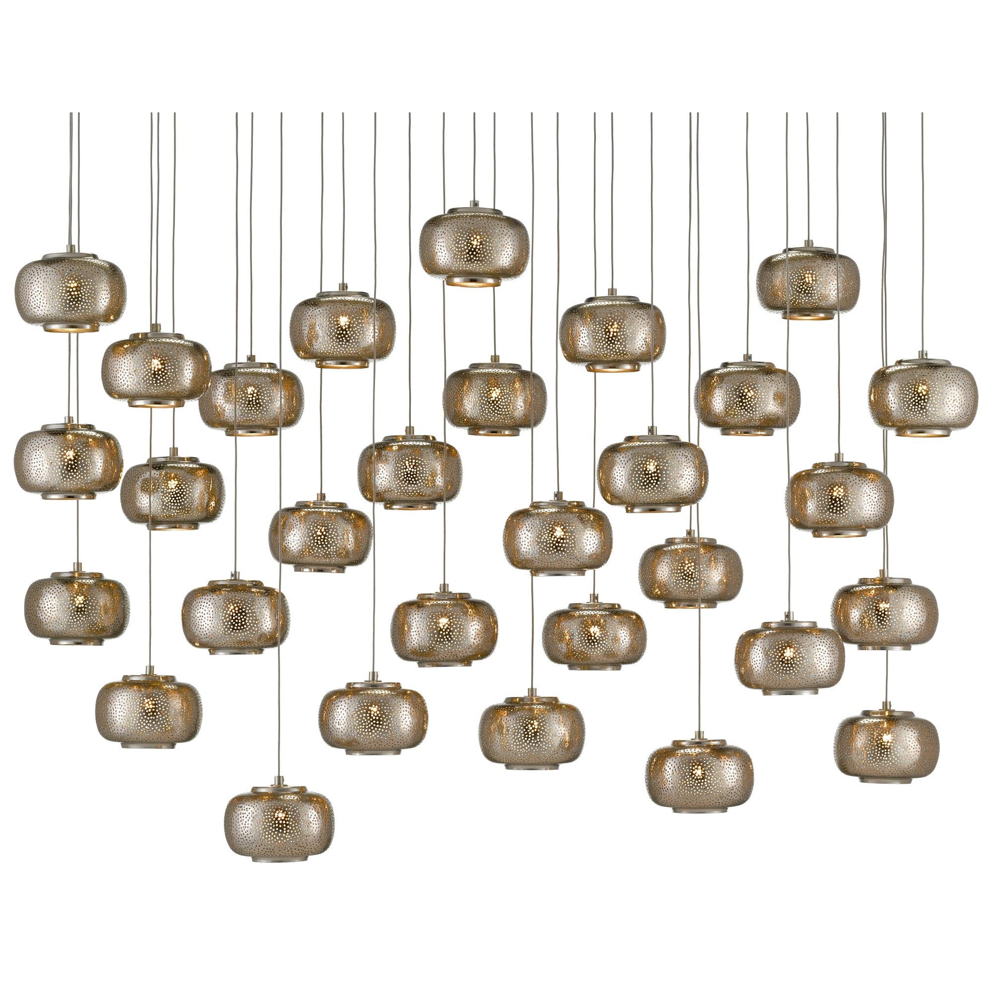 Pepper 30-Light Rectangular Multi-Drop Pendant - Painted Silver/Nickel