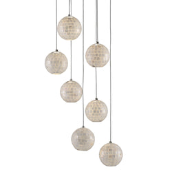 Finhorn 7-Light Round Multi-Drop Pendant - Painted Silver/Pearl