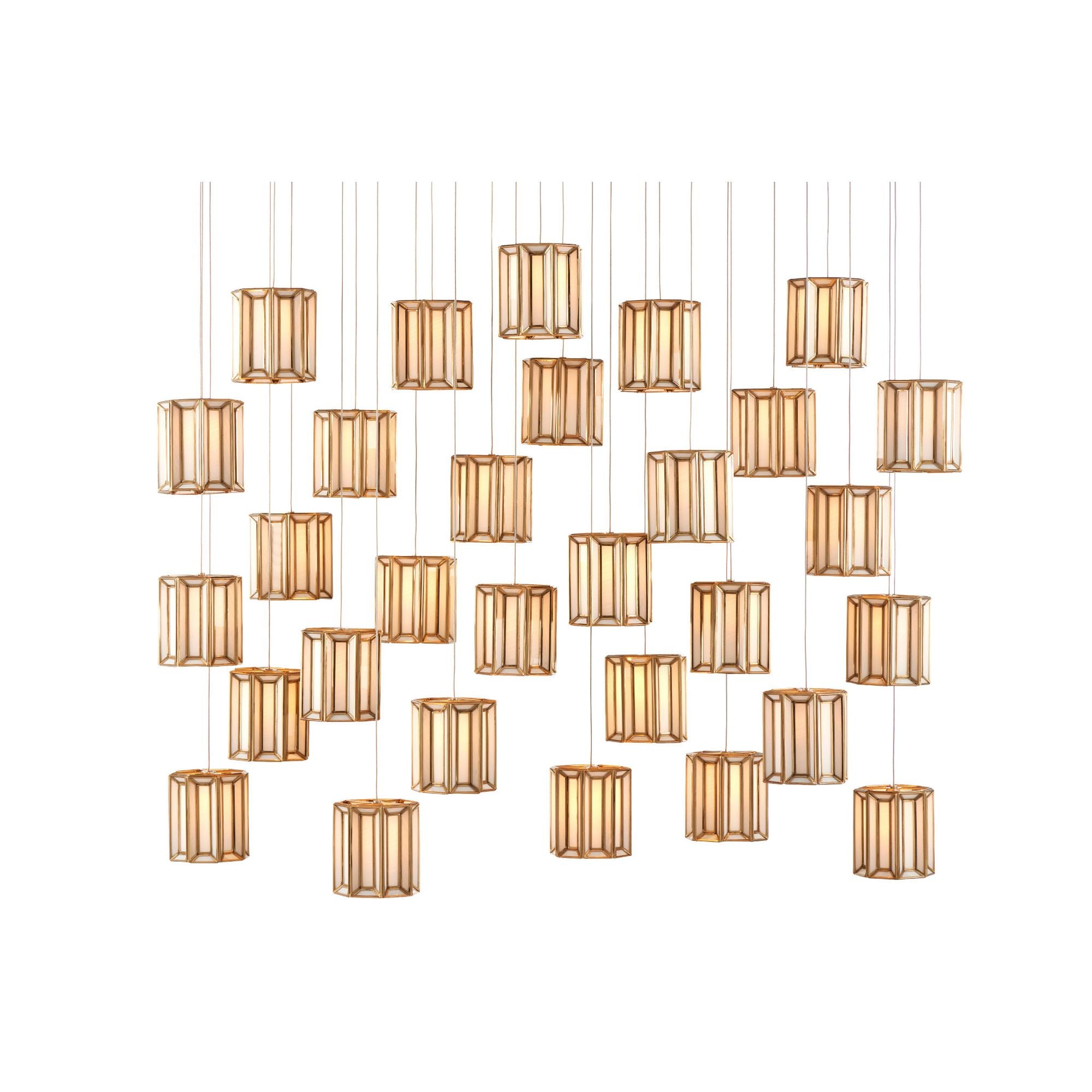 Daze 30-Light Rectangular Multi-Drop Pendant - Antique Brass/White/Painted Silver