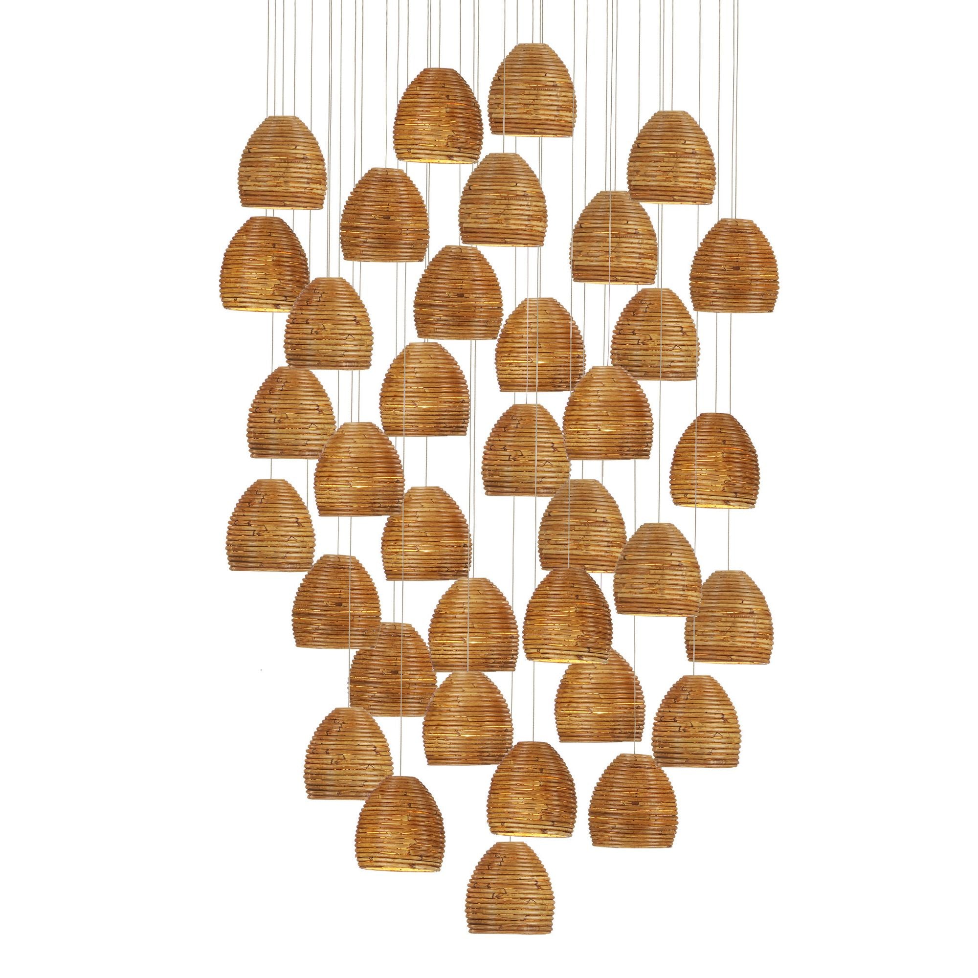Beehive 36-Light Round Multi-Drop Pendant - Natural Rattan/Silver