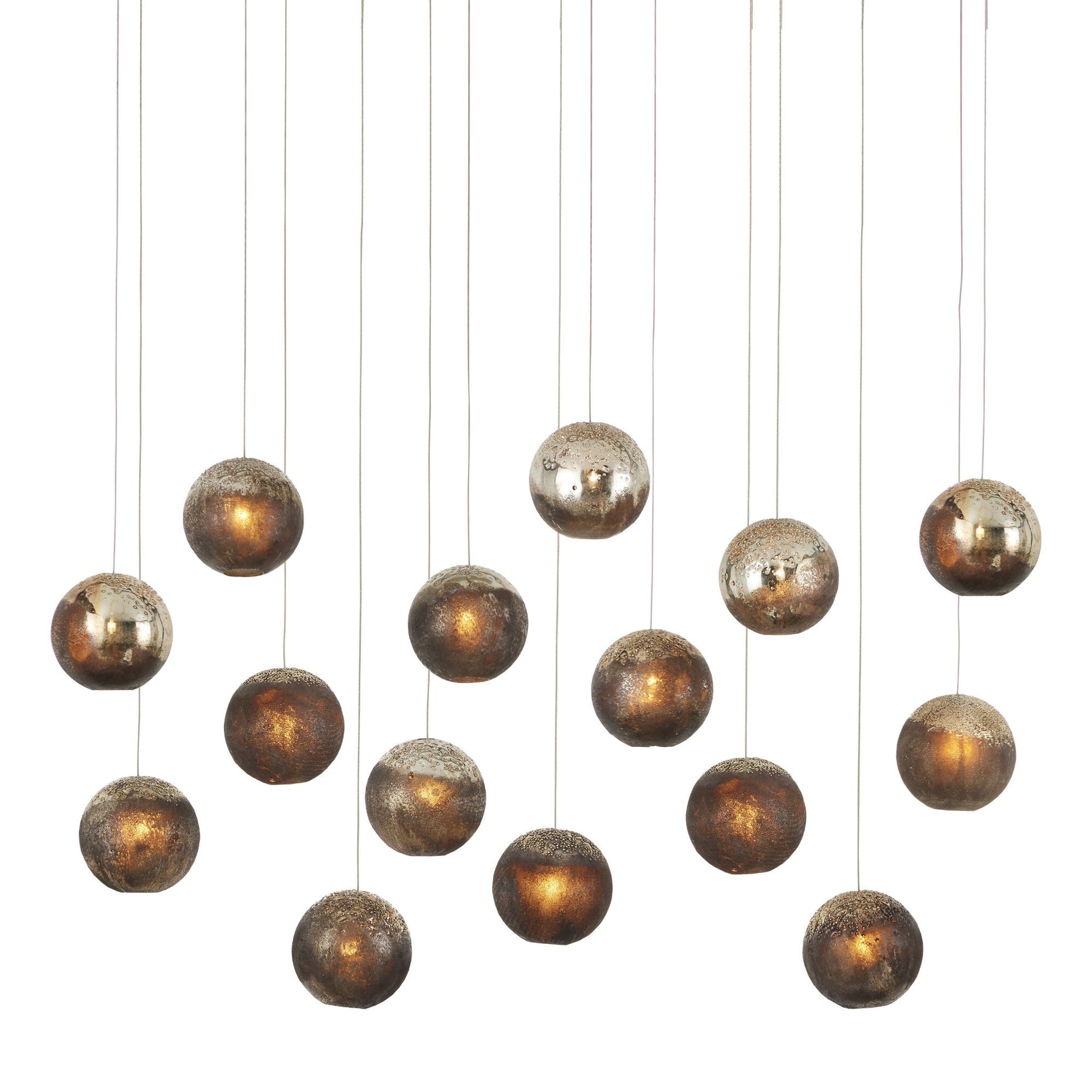 Pathos 15-Light Rectangular Multi-Drop Pendant - Antique Silver/Antique Gold/Matte Charcoal/Silver