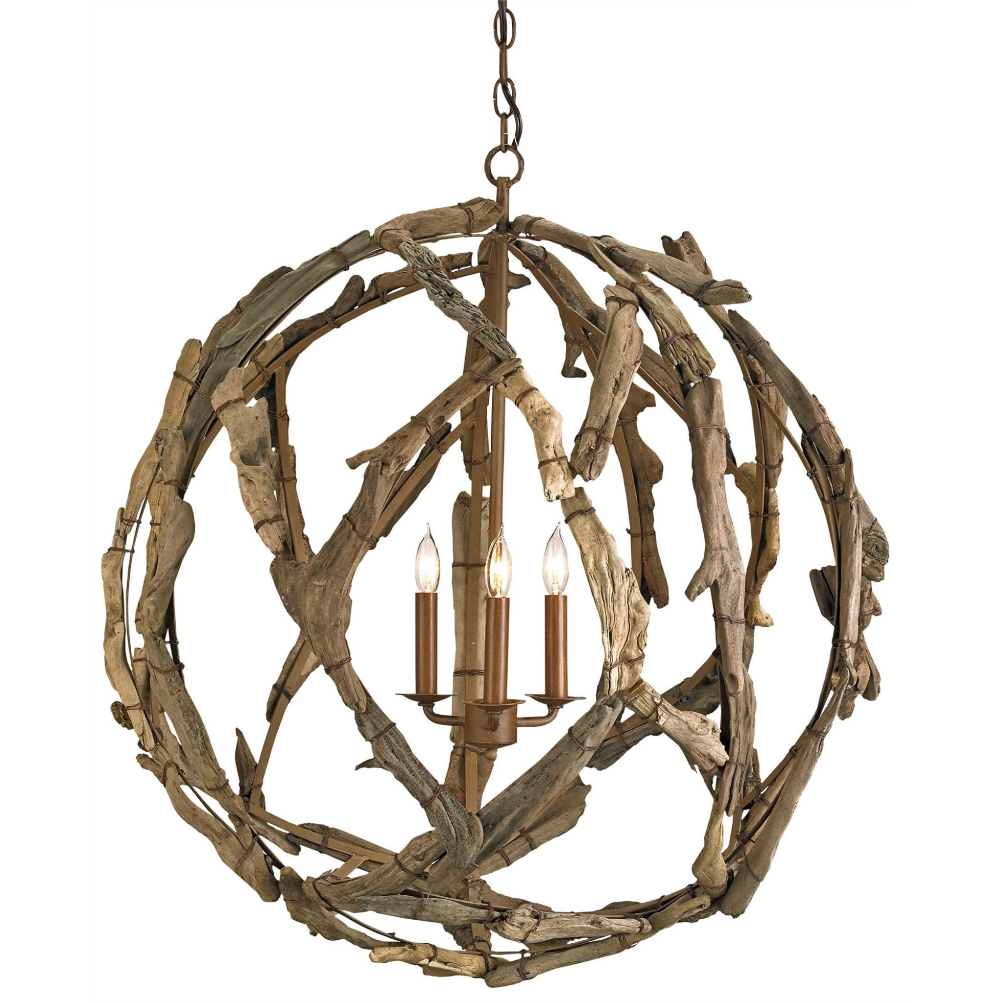Driftwood Orb Chandelier - Natural/Washed Driftwood