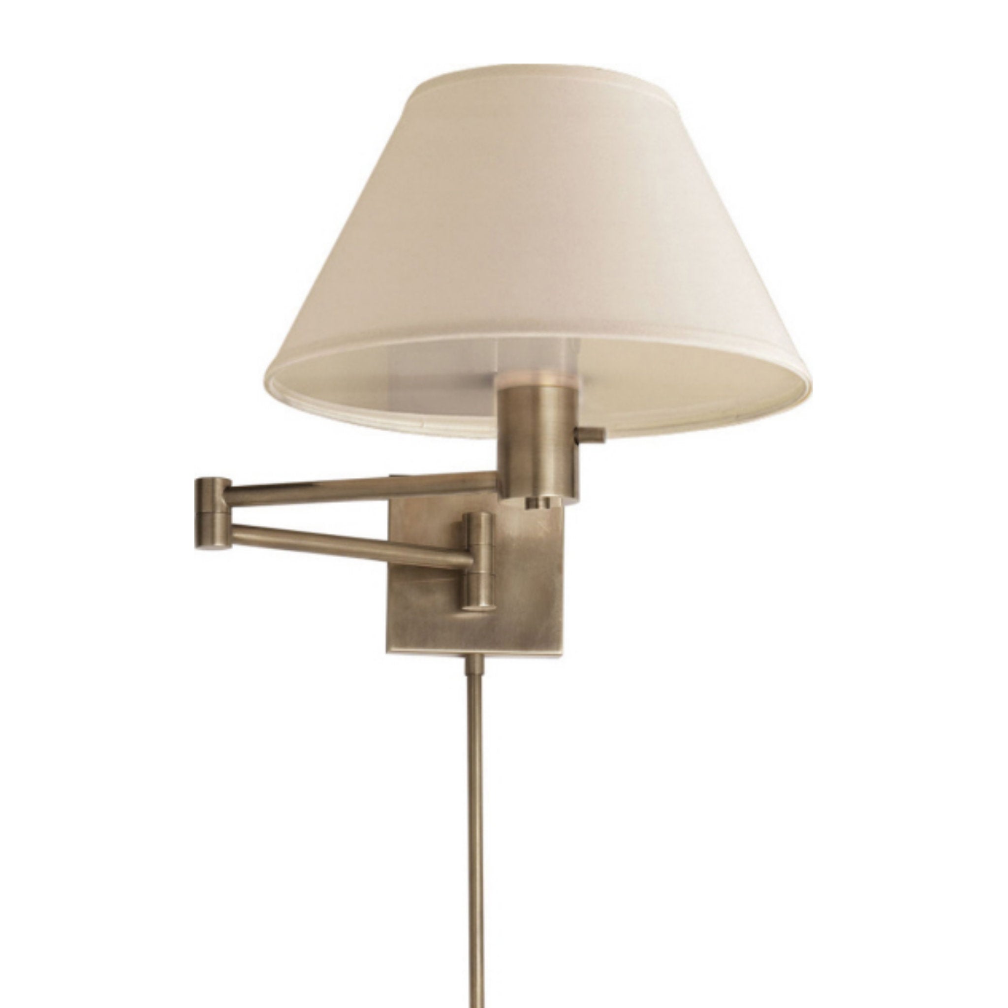 Visual Comfort Classic Swing Arm Wall Lamp in Antique Nickel with Linen Shade