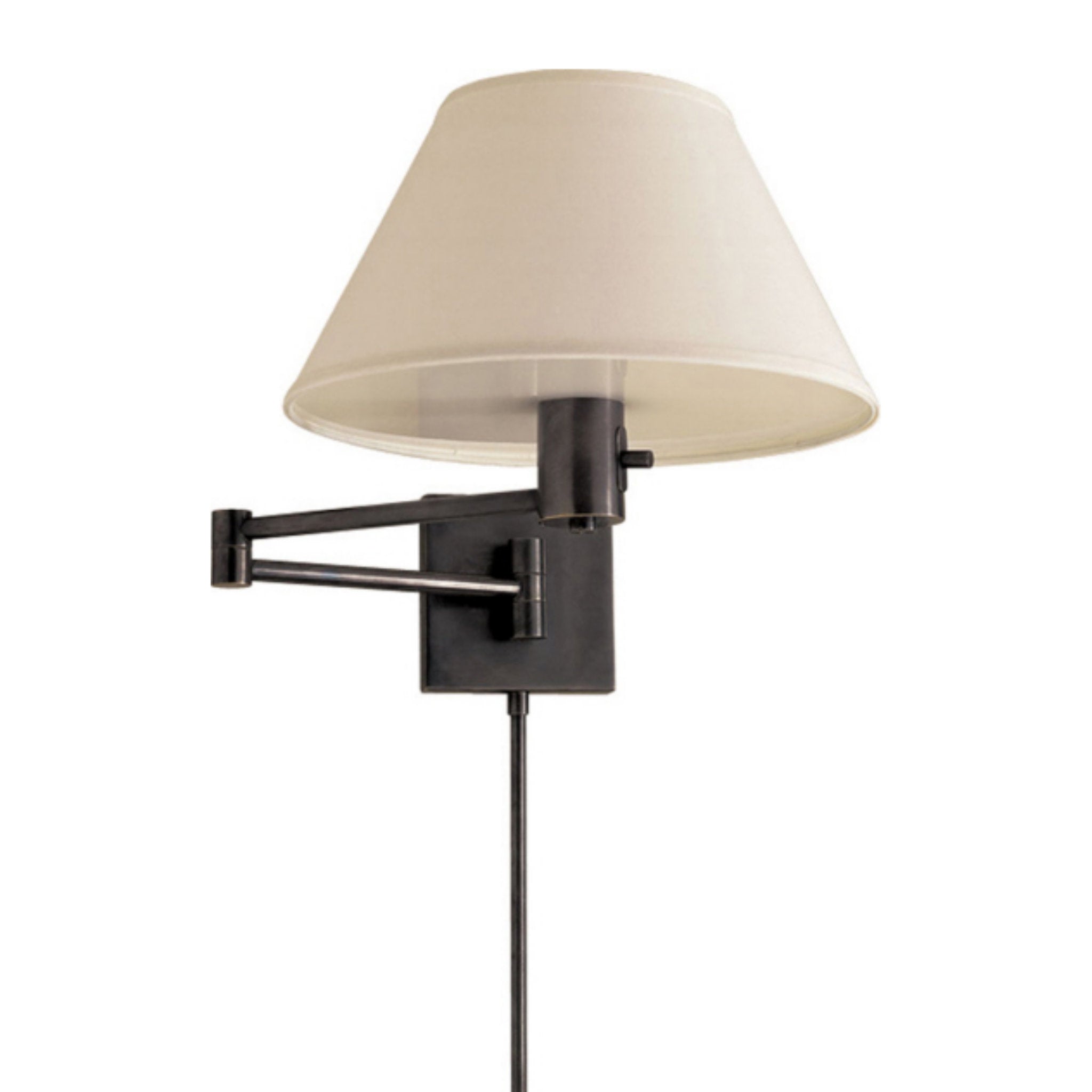 Visual Comfort Classic Swing Arm Wall Lamp in Bronze with Linen Shade