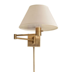 Studio VC Classic Swing Arm Wall Lamp in Hand-Rubbed Antique Brass with Linen Shade