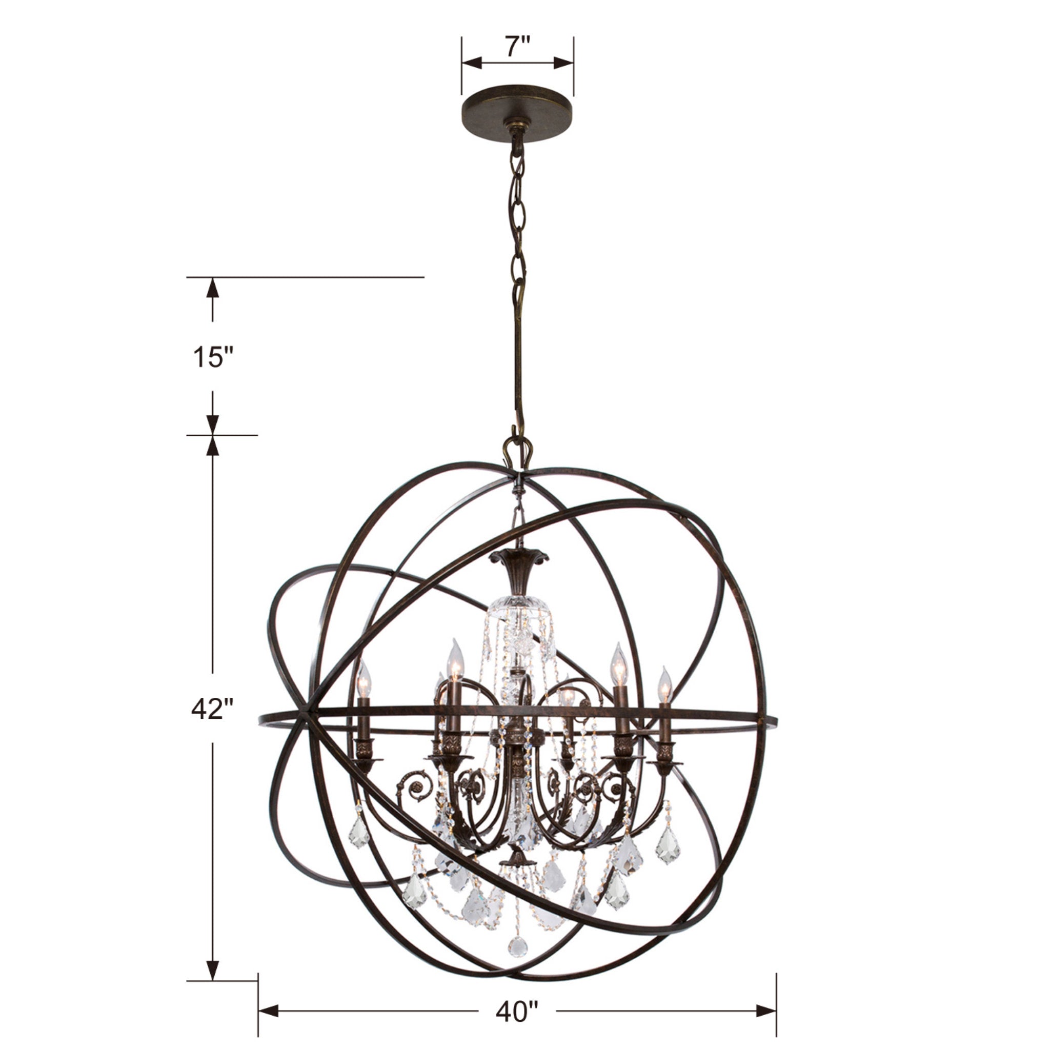 Crystorama 9219-EB-CL-SAQ Solaris 6 Light Spectra Crystal Bronze Sphere Chandelier