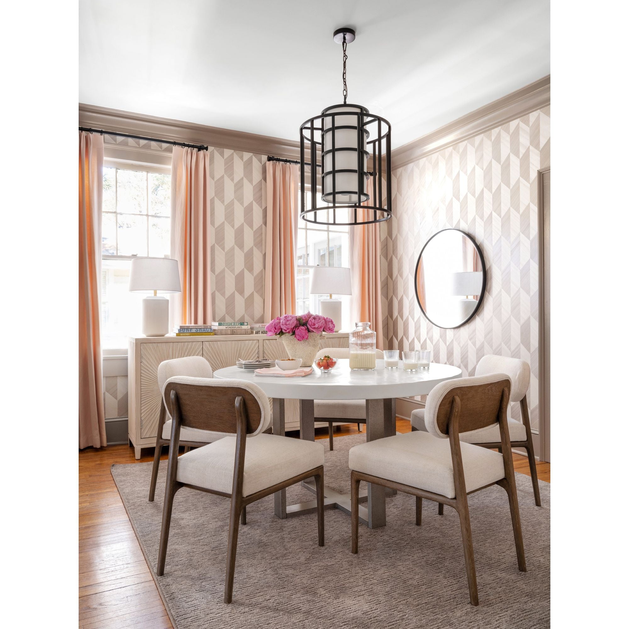 Brian Patrick Flynn Hulton 6 Light Matte Black Chandelier Silk Shade 21"W x 28"H x 21"D