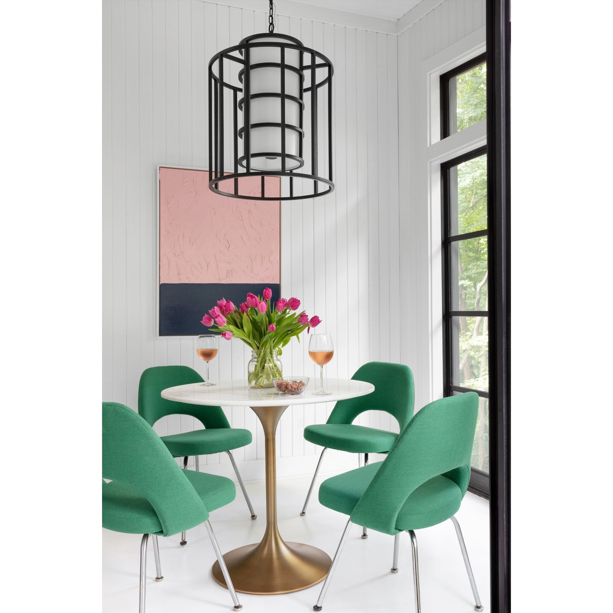 Brian Patrick Flynn Hulton 6 Light Matte Black Chandelier Silk Shade 21"W x 28"H x 21"D