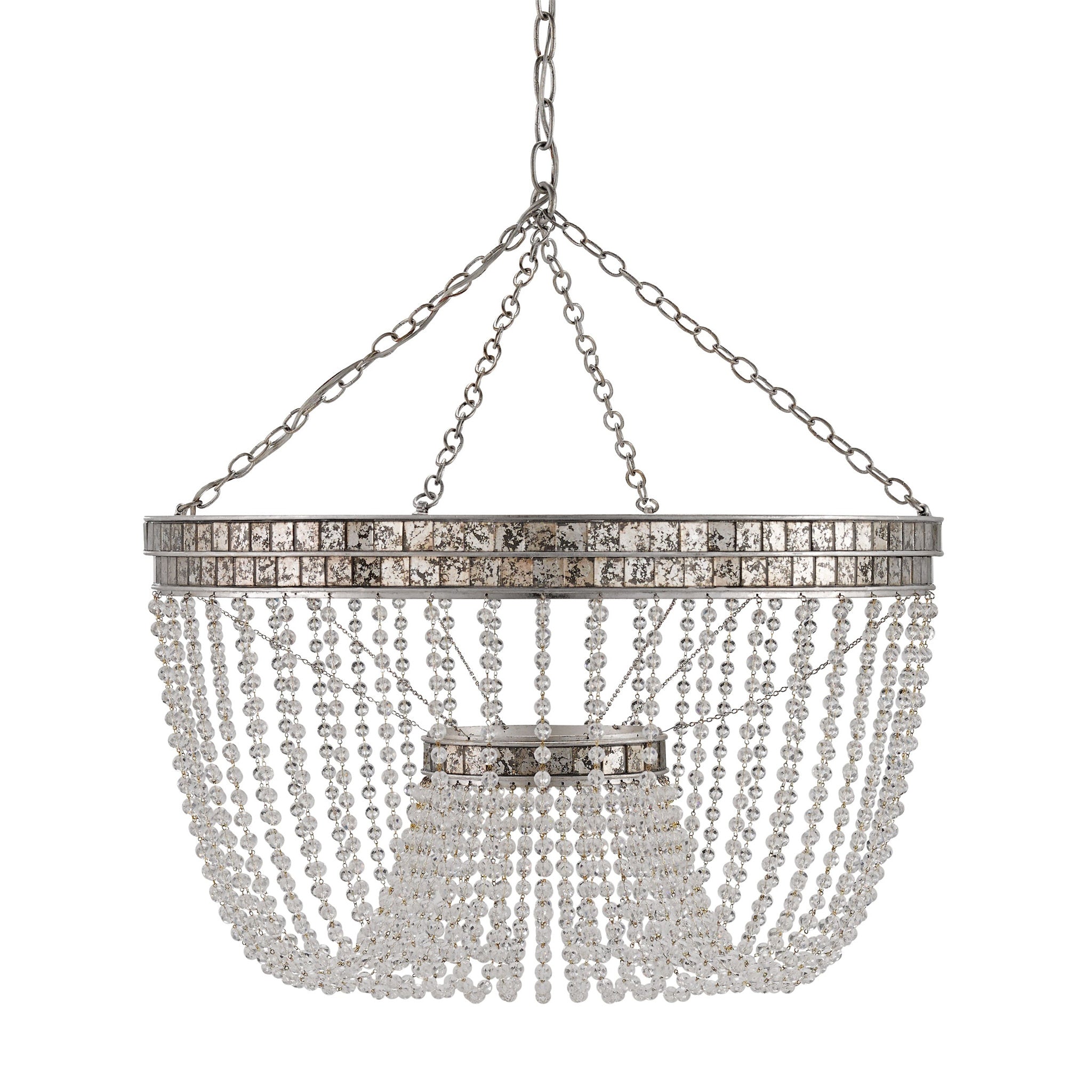 Highbrow Beaded Glass Chandelier - Contemporary Silver Leaf/Distressed Silver Leaf