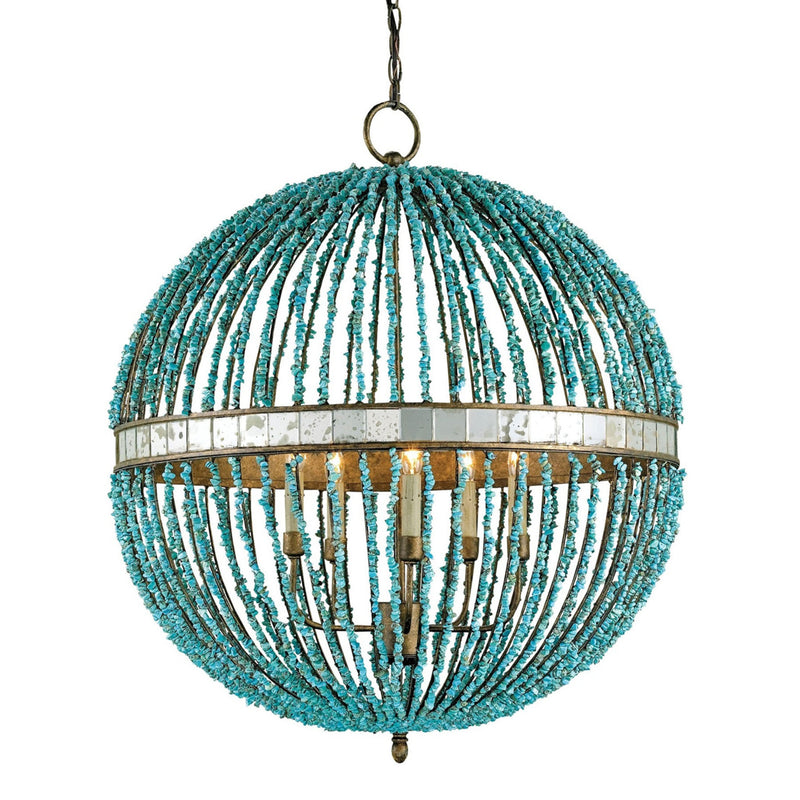 Alberto Turquoise Orb Chandelier - Turquoise/Cupertino/Antique Mirror