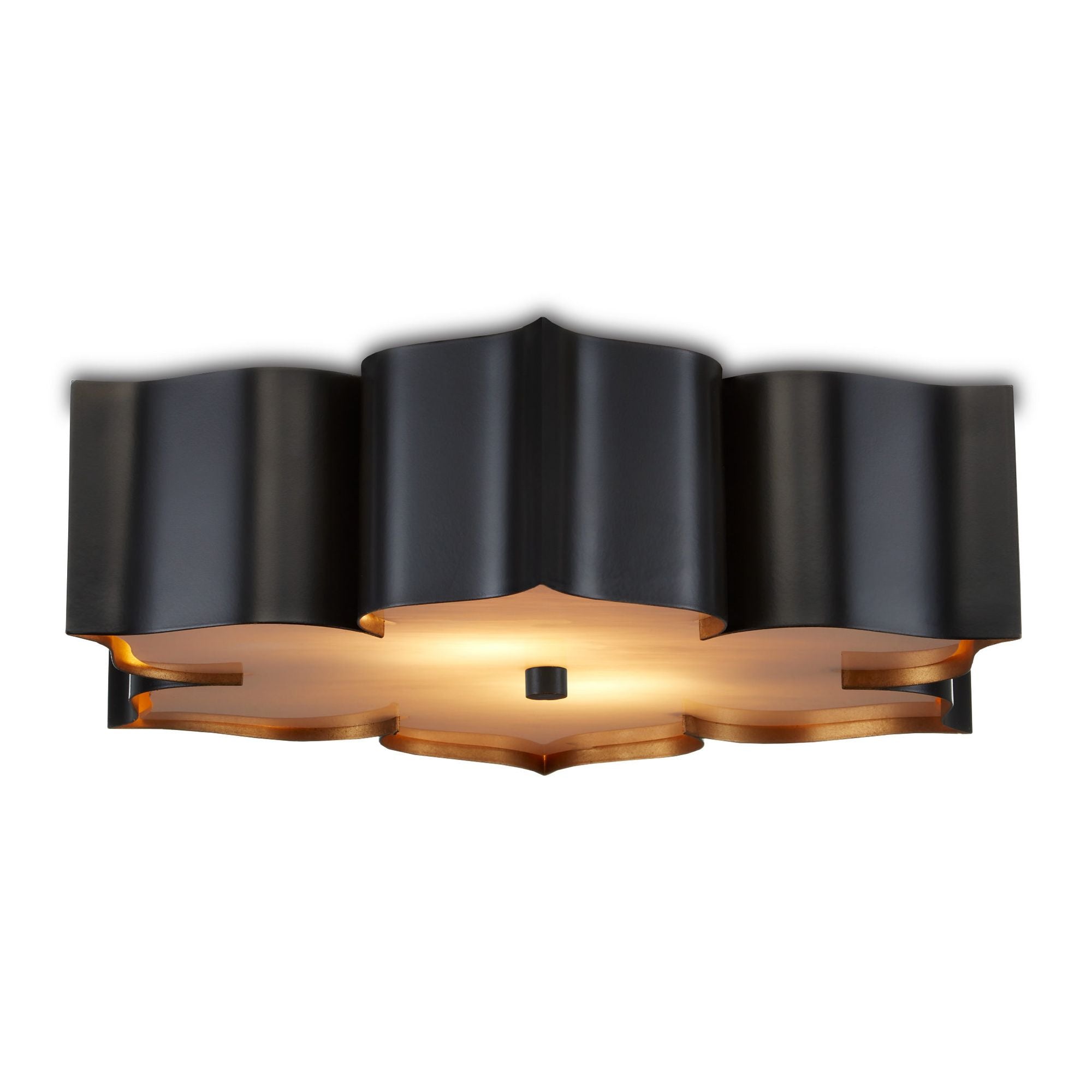 Grand Lotus Black Flush Mount - Satin Black /Contemporary Gold