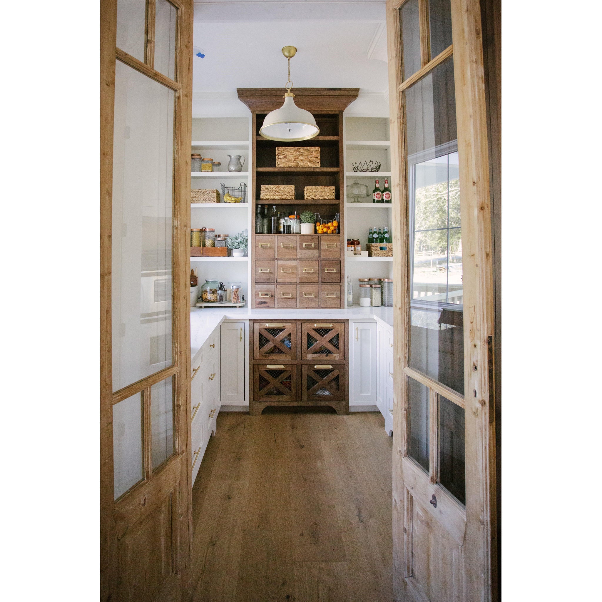 Painted No.1 3-Light Pendant in  Aged Brass/Off White by  Mark D. Sikes 18L x 18W x 16H