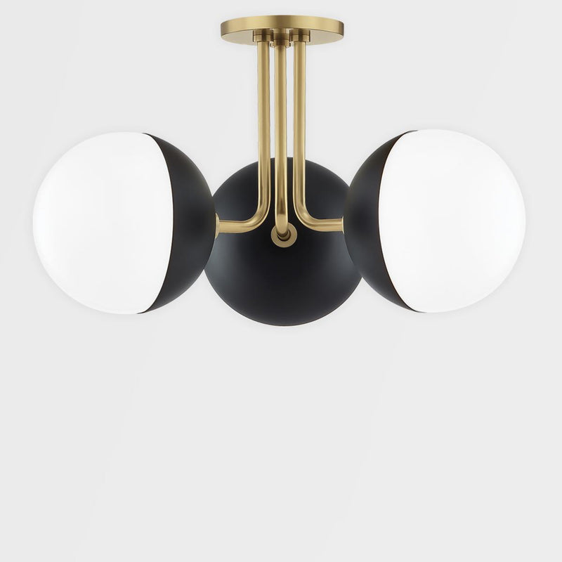 Renee 3 Light Semi Flush in Aged Brass/Black