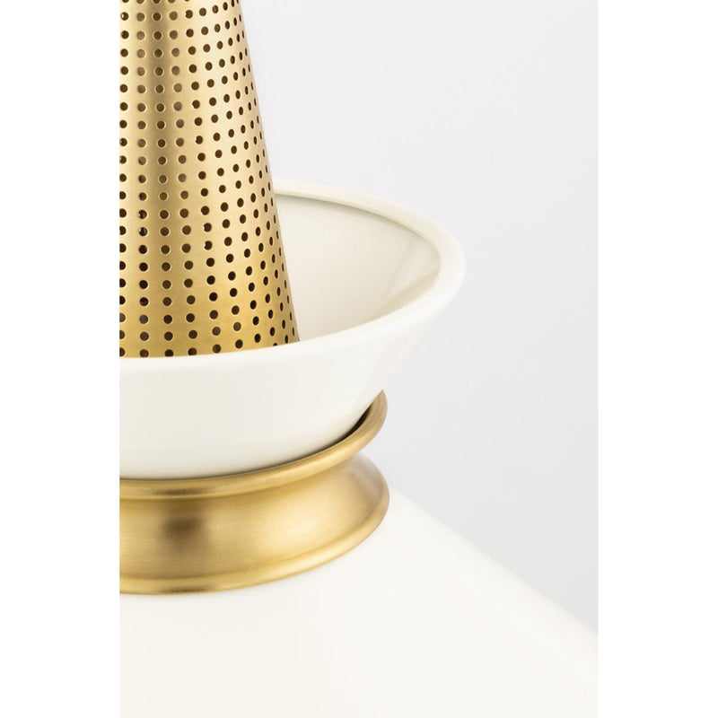 Kiki 1 Light Pendant in Aged Brass/Cream