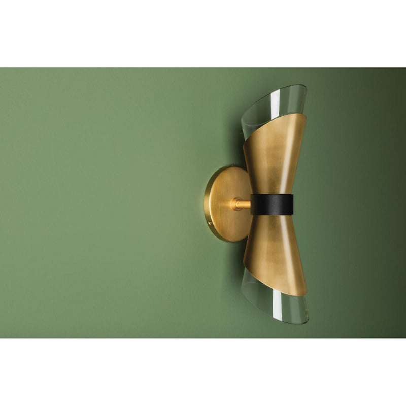 Angie 2 Light Wall Sconce in Aged Brass/Black