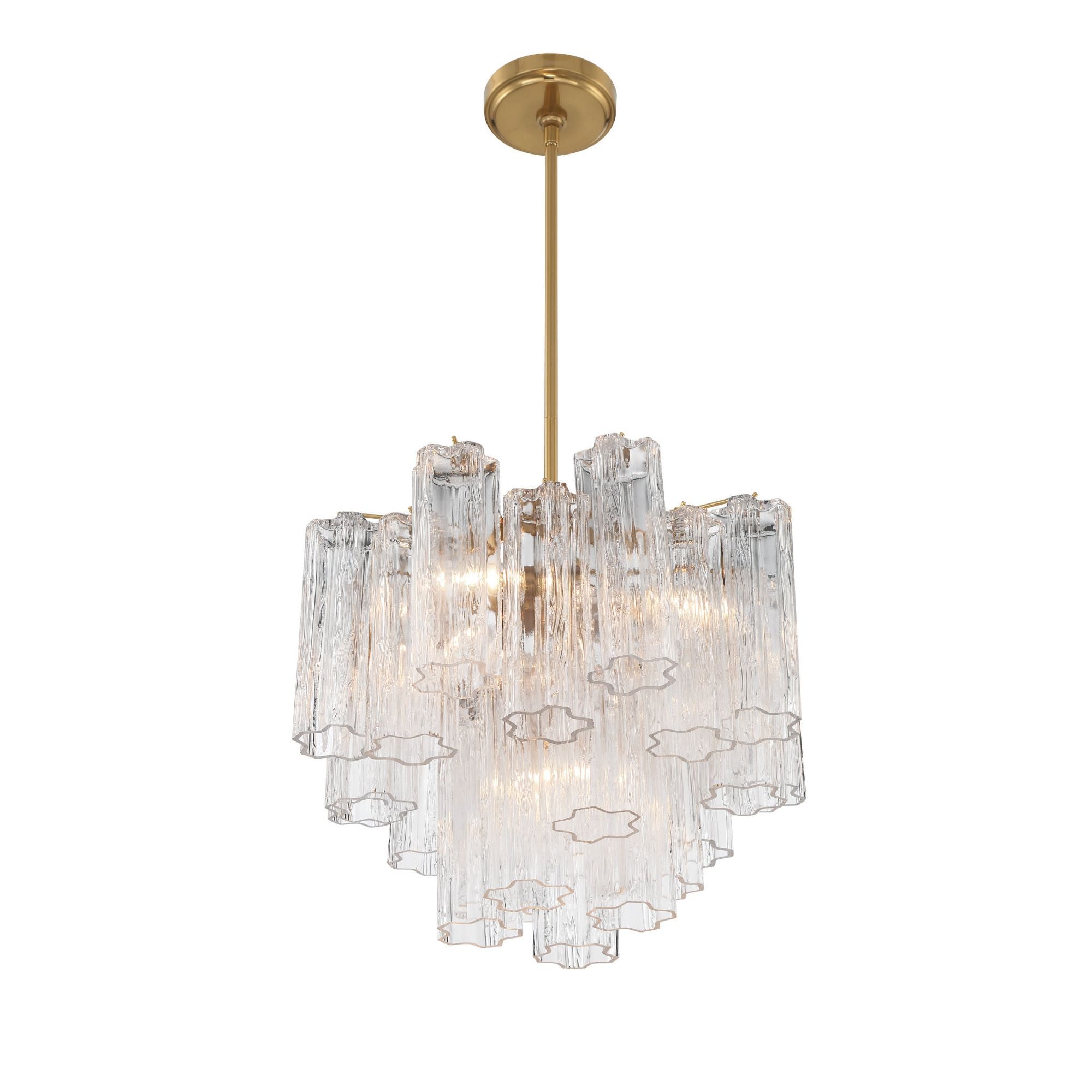 Addis 4 Light Aged Brass Mini Chandelier Tronchi Glass Clear 17.75"W x 13.75"H x 17.75"D