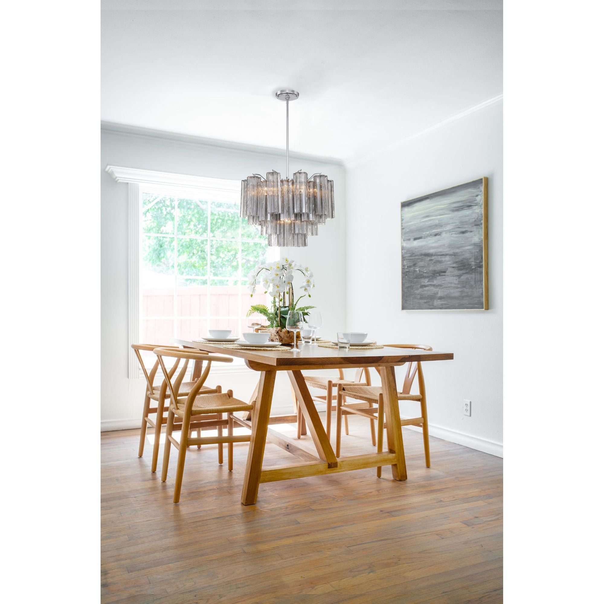 Addis 9 Light Polished Chrome Chandelier Tronchi Glass Smoke 22"W x 14.25"H x 22"D