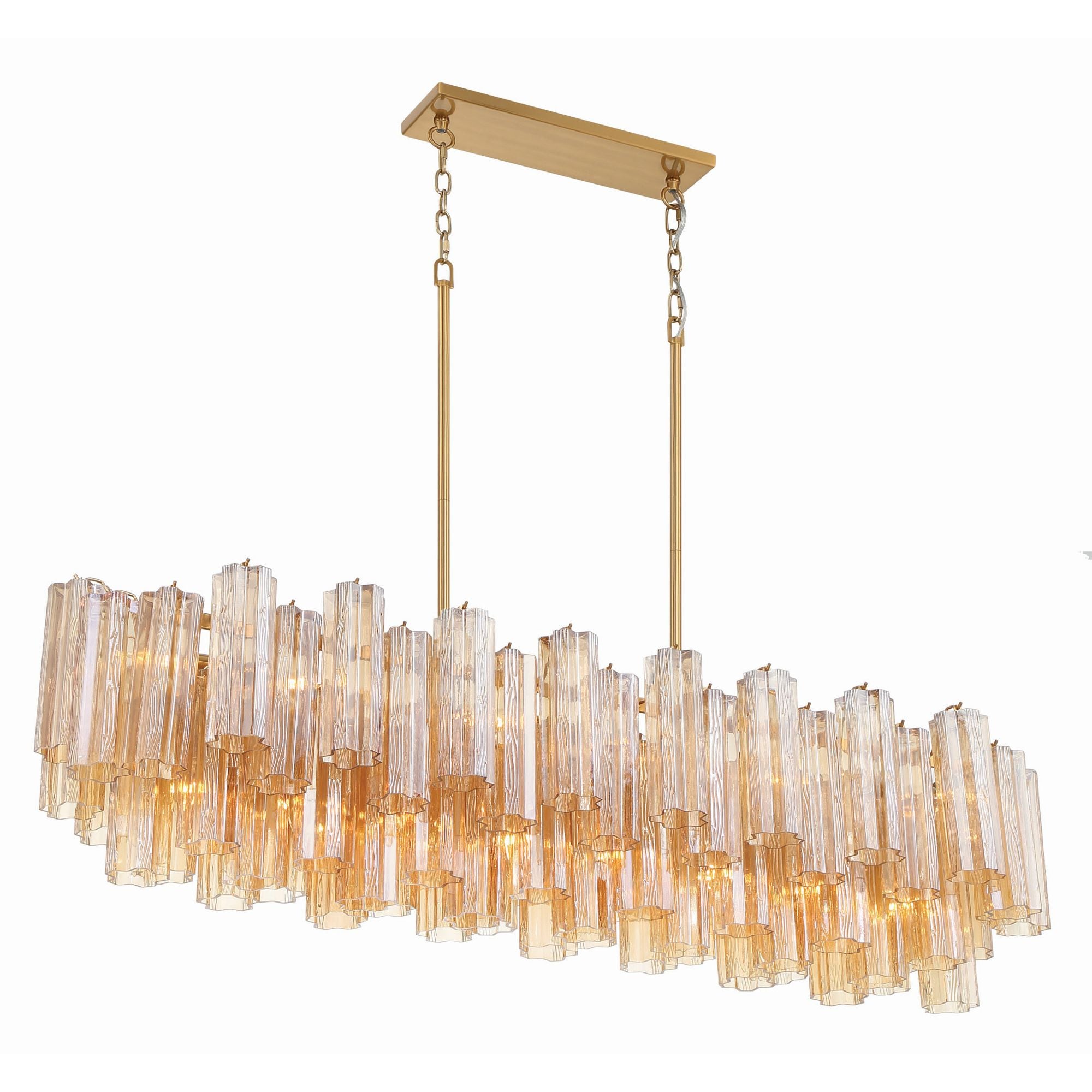 Addis 14 Light Aged Brass Linear Chandelier Tronchi Glass Amber 51.75"W x 14.25"H x 14"D