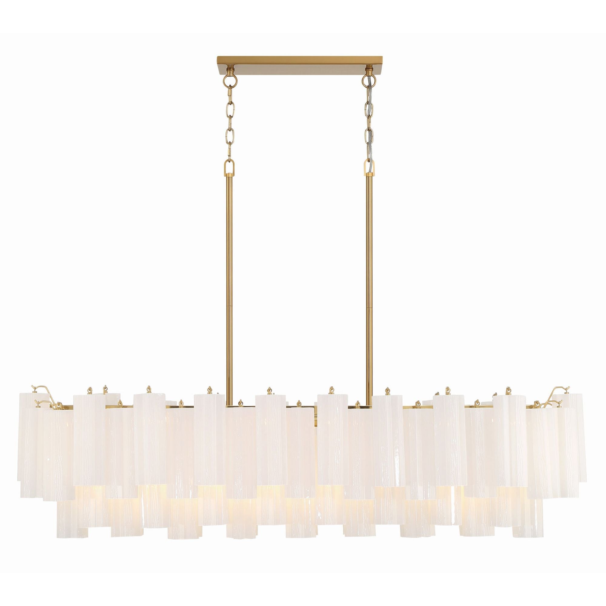 Addis 14 Light Aged Brass Linear Chandelier Tronchi Glass White 51.75"W x 14.25"H x 14"D