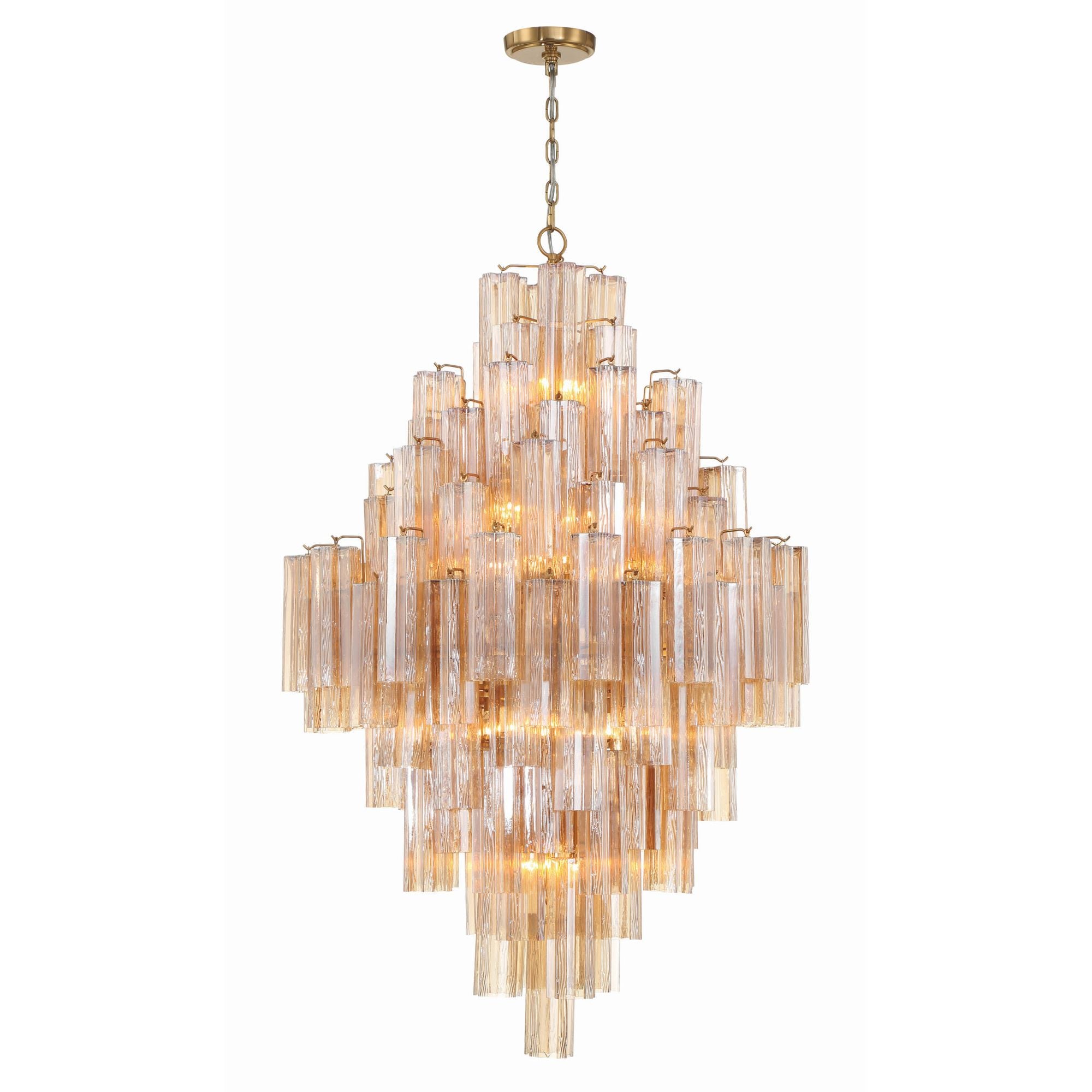 Addis 20 Light Aged Brass Chandelier Tronchi Glass Amber 31.5"W x 50.5"H x 31.5"D