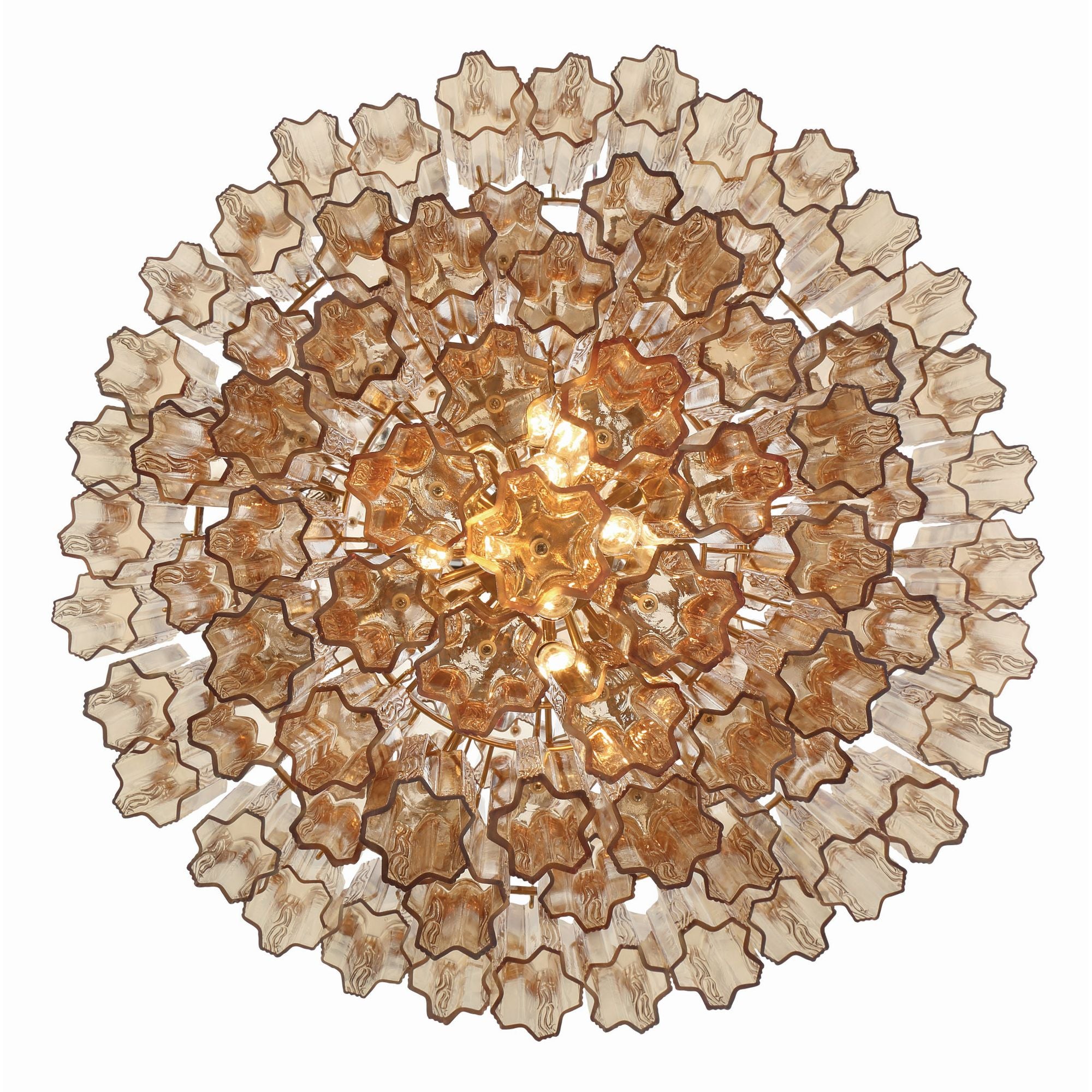 Addis 20 Light Aged Brass Chandelier Tronchi Glass Amber 31.5"W x 50.5"H x 31.5"D