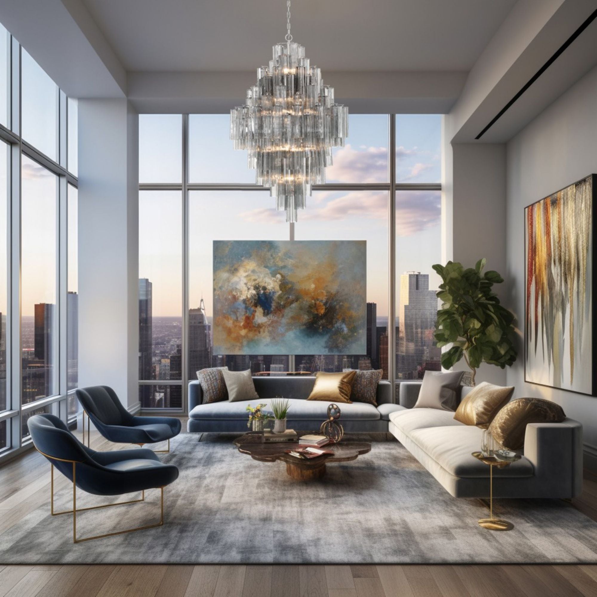 Addis 20 Light Polished Chrome Chandelier Tronchi Glass Smoke 31.5"W x 50.5"H x 31.5"D