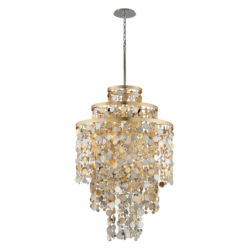Ambrosia 11 Light Chandelier in Gold Silver Leaf & Stainless