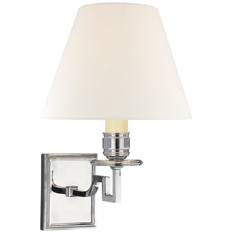 Alexa Hampton Dean Single Arm Sconce in Polished Nickel with Linen Shade