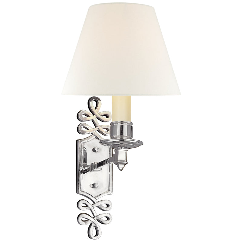 Alexa Hampton Ginger Single Arm Sconce in Polished Nickel with Linen Shade