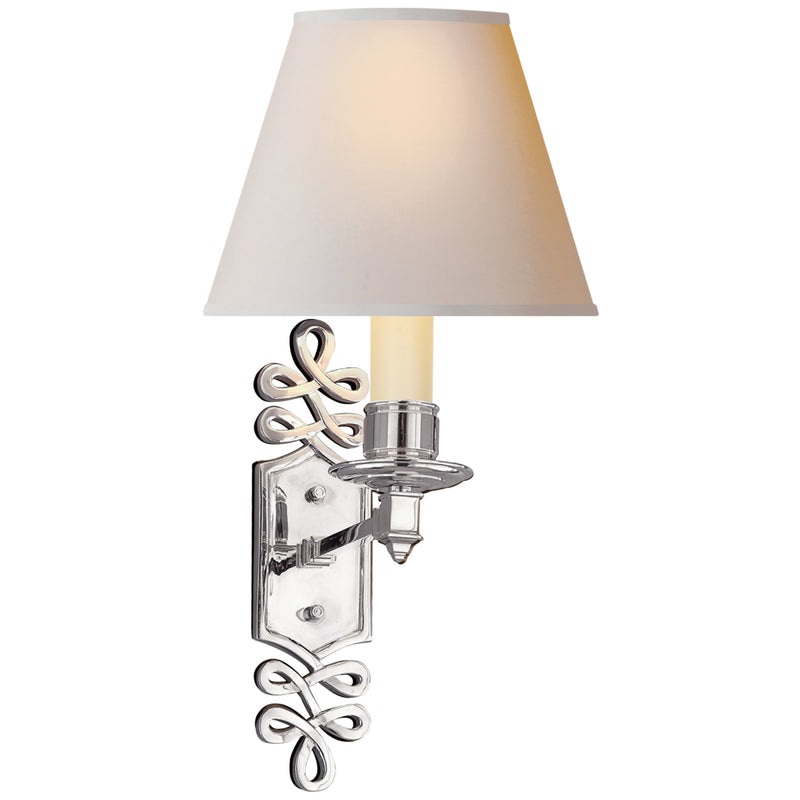 Alexa Hampton Ginger Single Arm Sconce in Polished Nickel with Natural Paper Shade