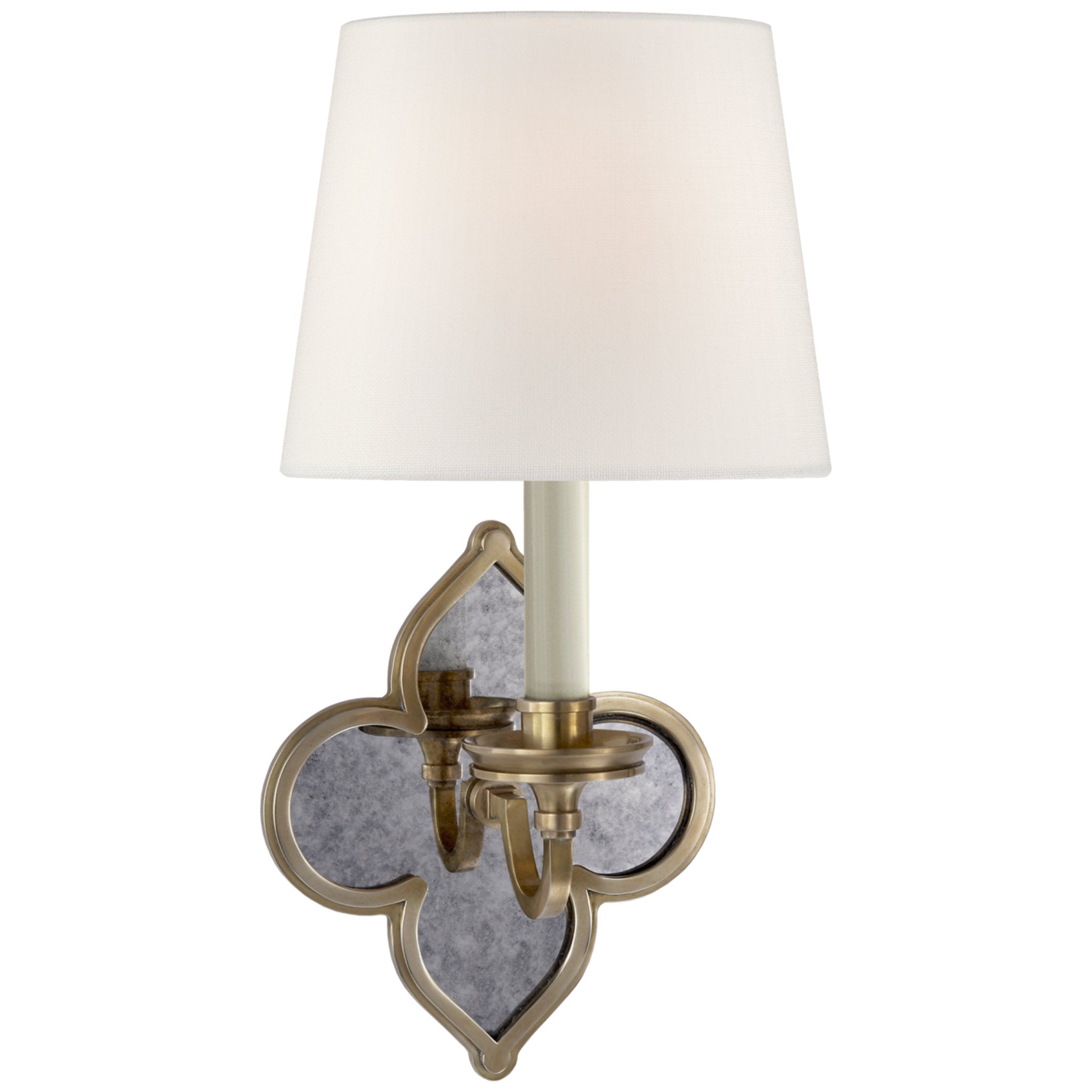 Alexa Hampton Lana Single Sconce in Natural Brass and Antique Mirror with Linen Shade