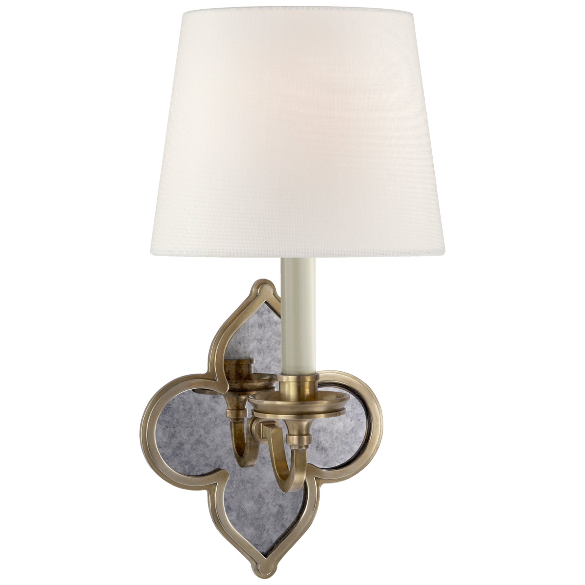 Alexa Hampton Lana Single Sconce in Natural Brass and Antique Mirror with Linen Shade Wall Light W6.5" x H13.75"