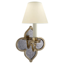 Alexa Hampton Lana Single Sconce in Natural Brass and Antique Mirror with Natural Percale Shade