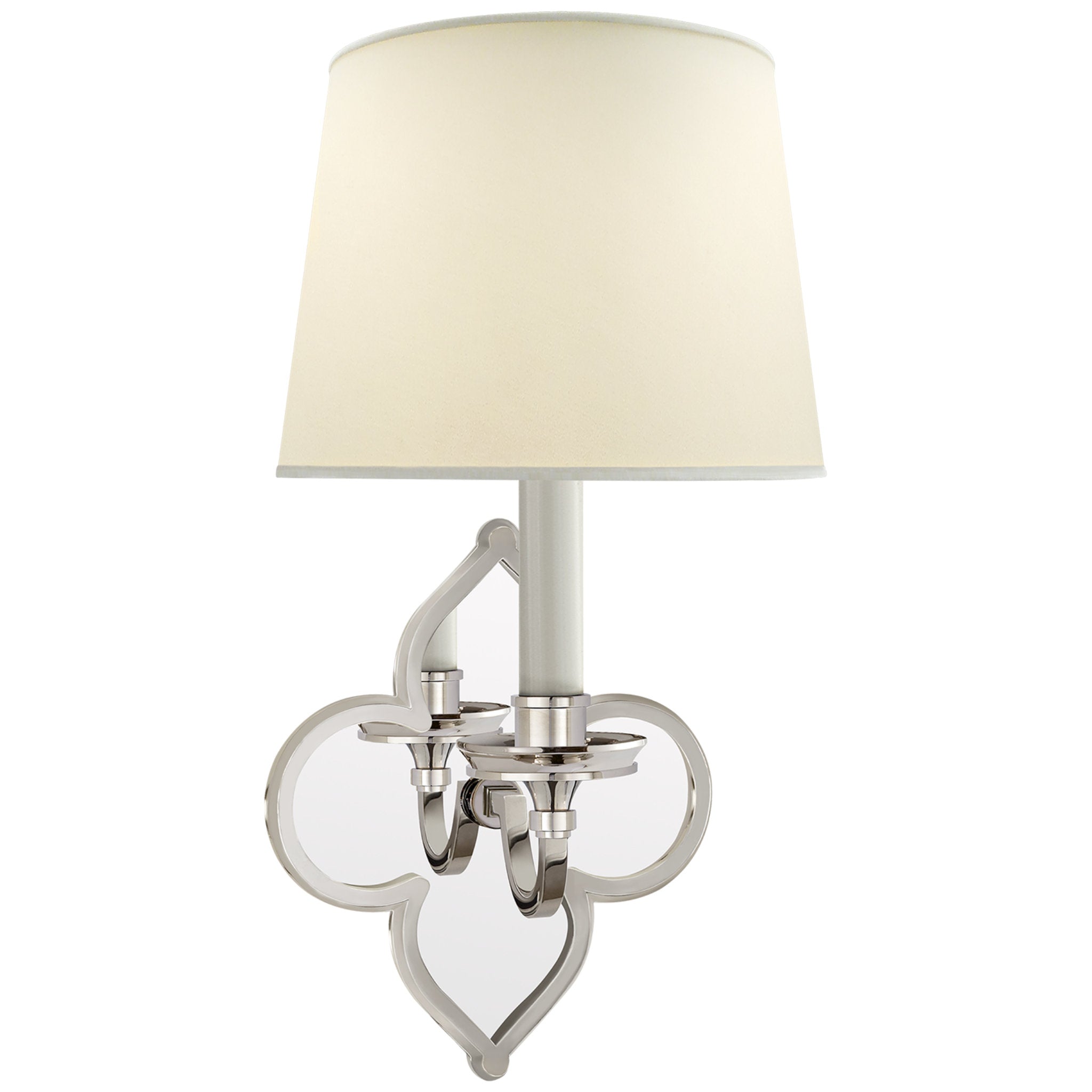 Alexa Hampton Lana Single Sconce in Polished Nickel and Mirror with Natural Percale Shade