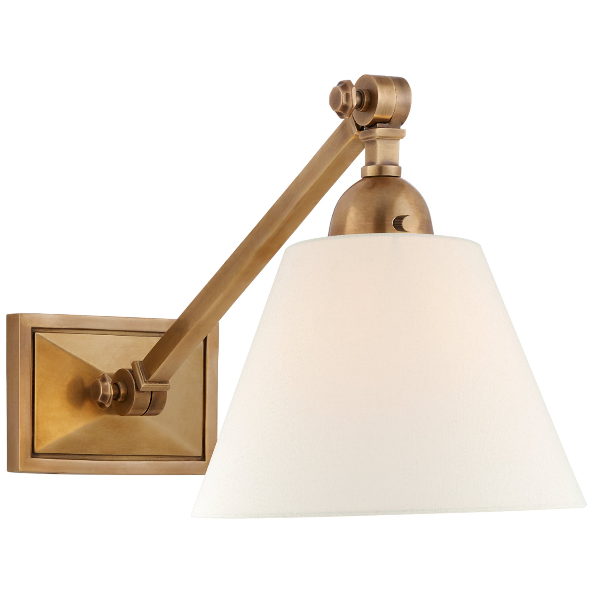 Alexa Hampton Jane Single Library Wall Light in Hand-Rubbed Antique Brass with Linen Shade