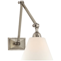 Alexa Hampton Jane Double Library Wall Light in Antique Nickel with Linen Shade