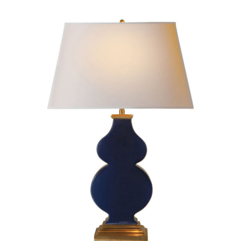 Alexa Hampton Anita Table Lamp in Midnight Blue Porcelain with Natural Paper Shade