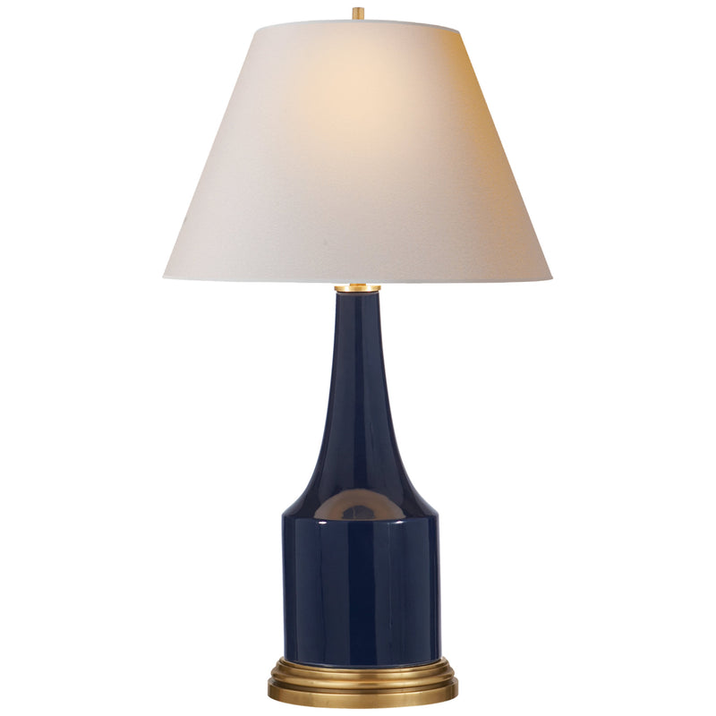 Alexa Hampton Sawyer Table Lamp in Midnight Blue Porcelain with Natural Paper Shade