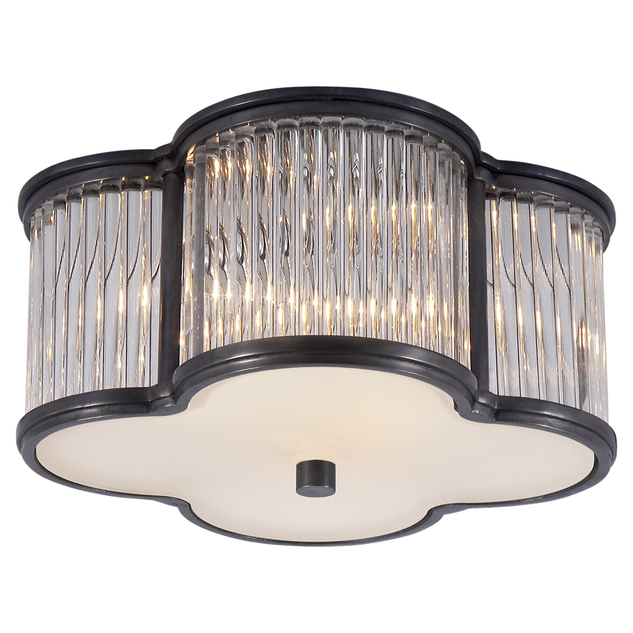 Alexa Hampton Basil Small Flush Mount in Gun Metal and Clear Glass Rods with Frosted Glass