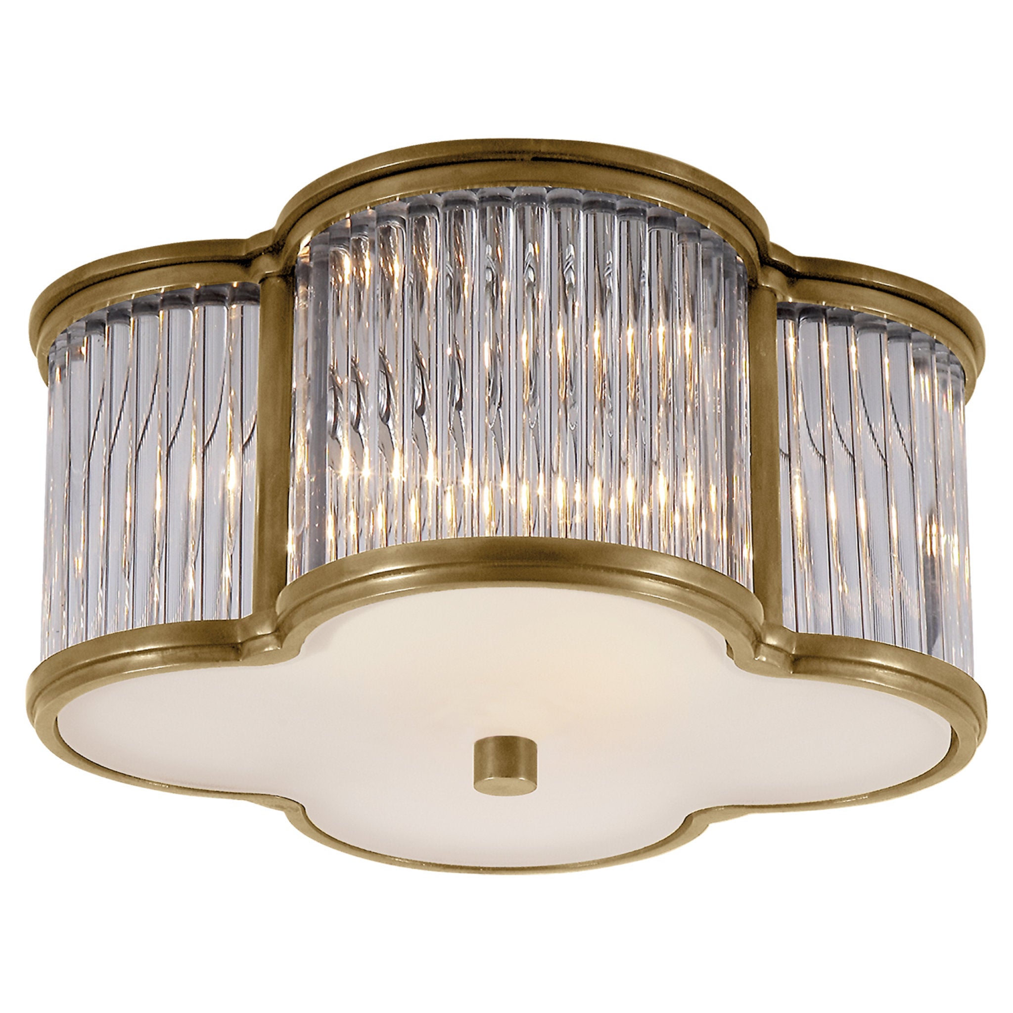Alexa Hampton Basil Small Flush Mount in Natural Brass and Clear Glass Rods with Frosted Glass