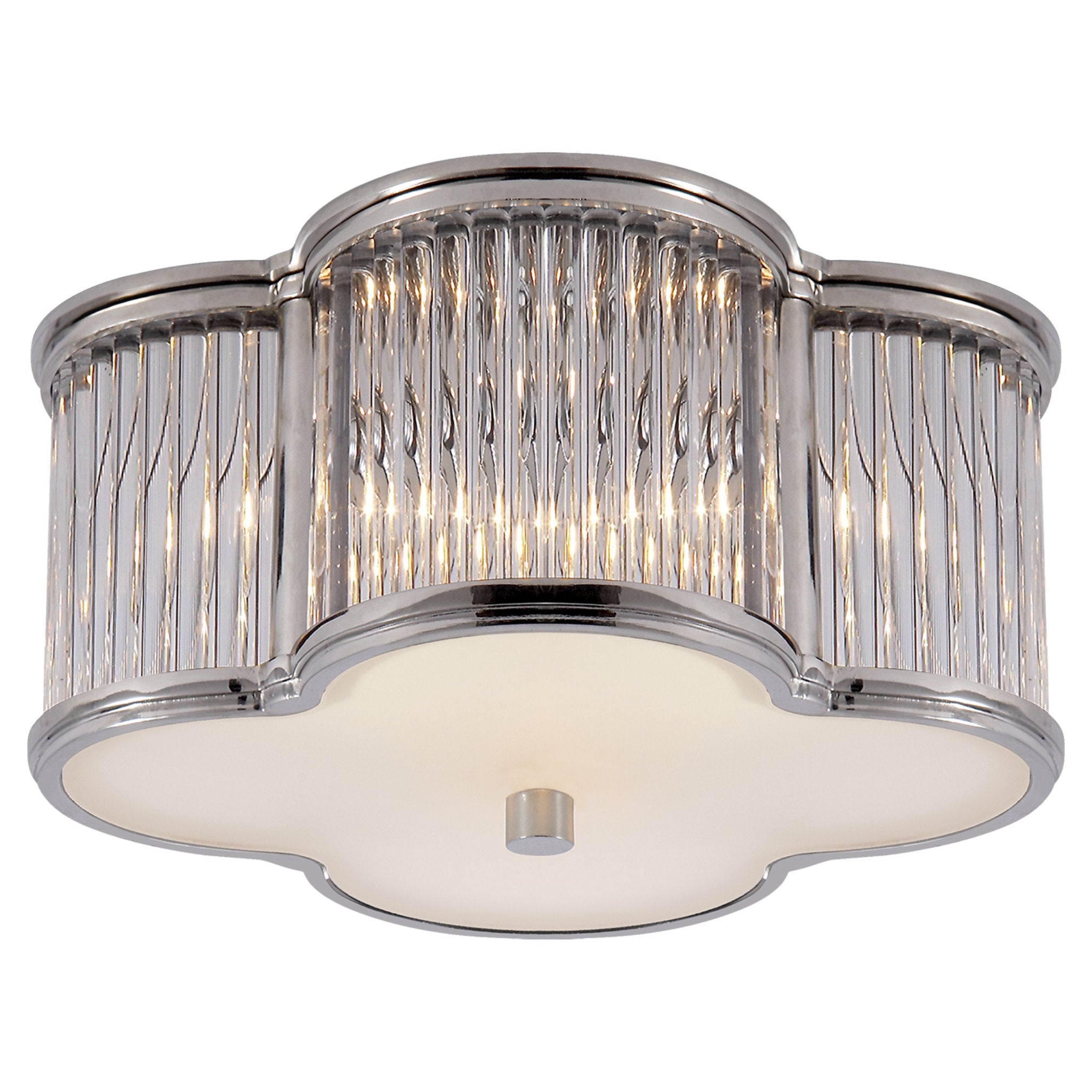 Alexa Hampton Basil Small Flush Mount in Polished Nickel and Clear Glass Rods with Frosted Glass