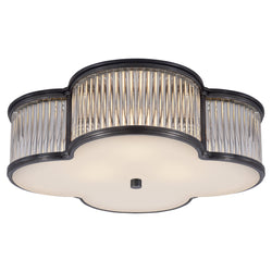 Alexa Hampton Basil 17" Flush Mount in Gun Metal and Clear Glass Rods with Frosted Glass