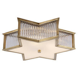 Alexa Hampton Sophia 17" Flush Mount in Natural Brass and Clear Glass Rods with Frosted Glass