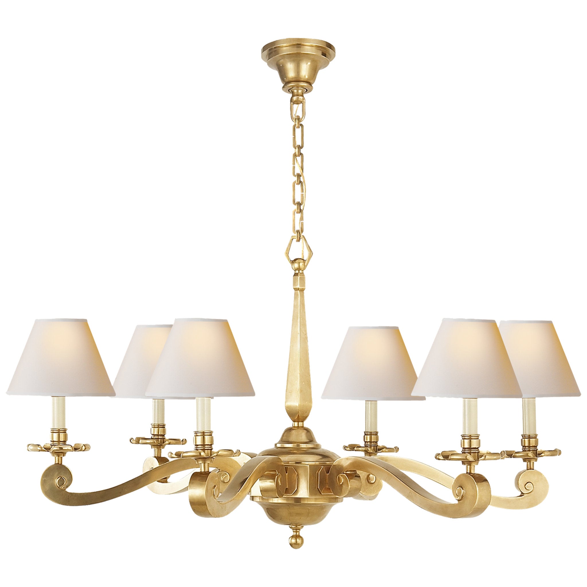 Alexa Hampton Myrna Chandelier in Natural Brass with Natural Paper Shades Ceiling Light W33" x H21"