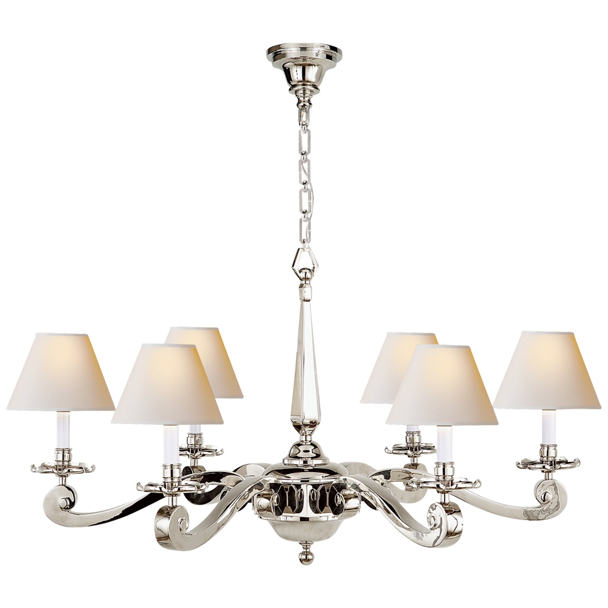 Alexa Hampton Myrna Chandelier in Polished Nickel with Natural Paper Shades
