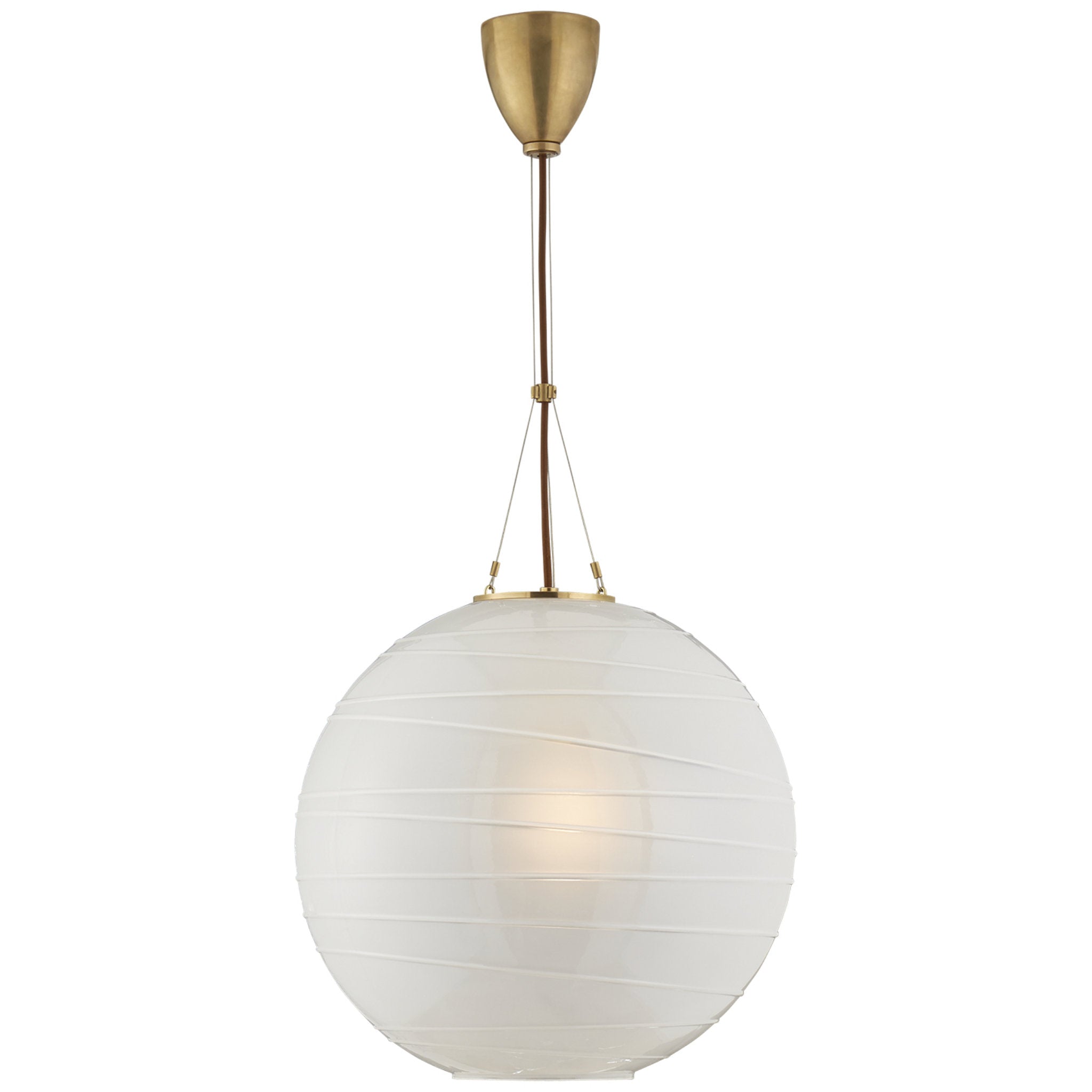 Alexa Hampton Hailey Medium Round Pendant in Natural Brass with Frosted Glass